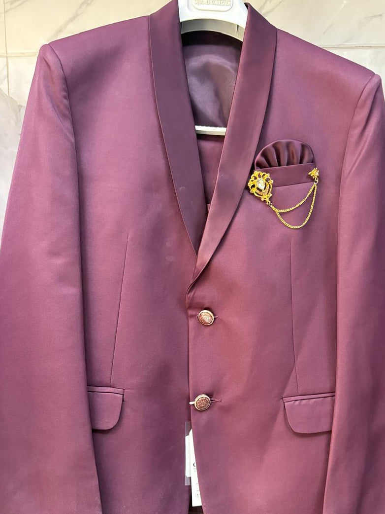 Club AK Men's Premium Wine Purple Three Piece Suit