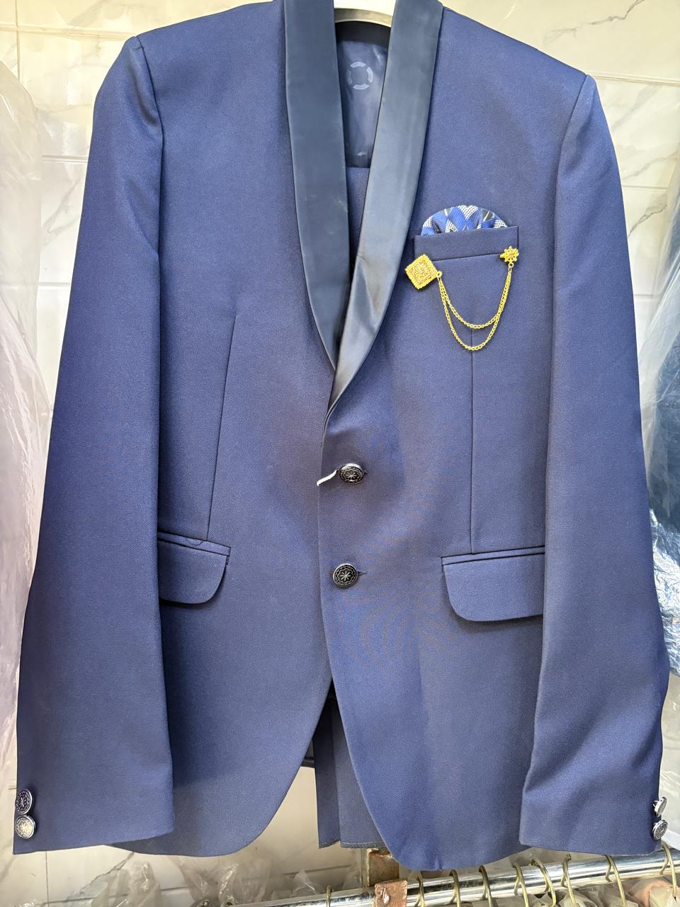 Club AK Men's Steel Blue Three Piece Suit