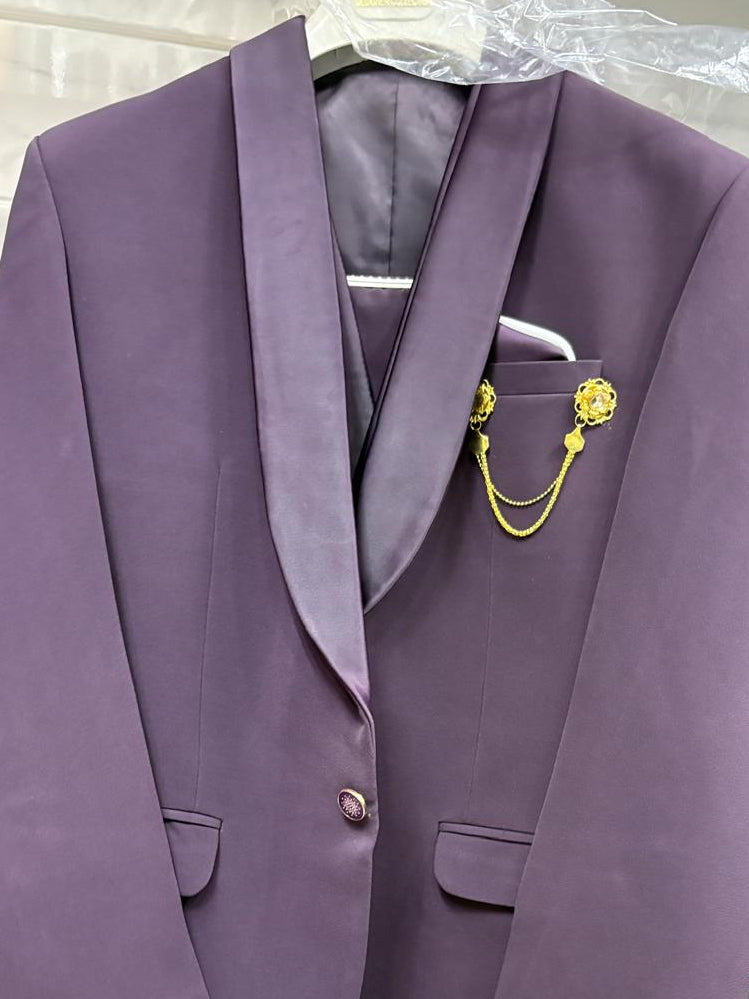Club AK Men’s Indonesian Fabric Wine Three Piece Tuxedo Suit