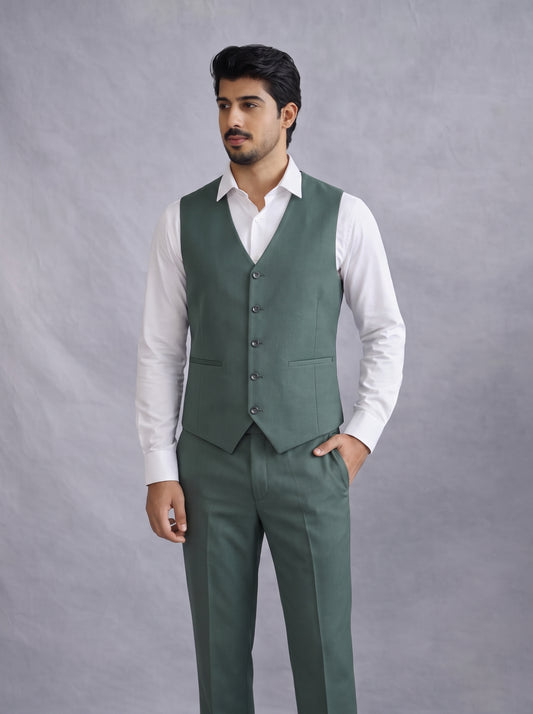 CLUB AK Men's Forest Green Three Piece Suit for Men | Premium Wedding & Reception Wear Suit Set