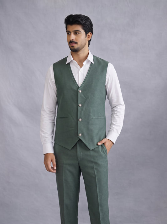 CLUB AK Men's Emerald Green Floral Designer Three Piece Suit for Men | Luxury Wedding & Reception Wear