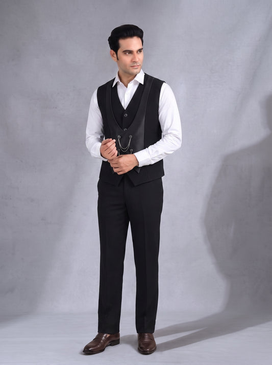 CLUB AK Men's Premium Black Tuxedo Three Piece Suit for Men | Wedding & Reception Wear