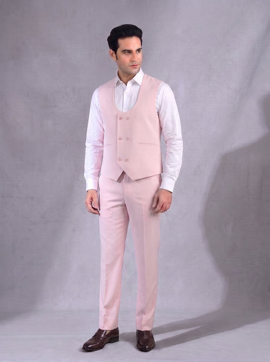 CLUB AK Men's Premium Baby Pink Three Piece Suit for Men | Stylish Wedding & Celebration Wear