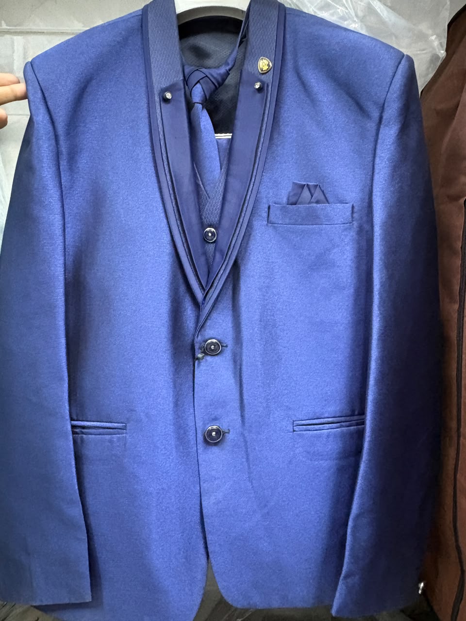 Club AK Men's Royal Blue Shiny Three Piece Suit