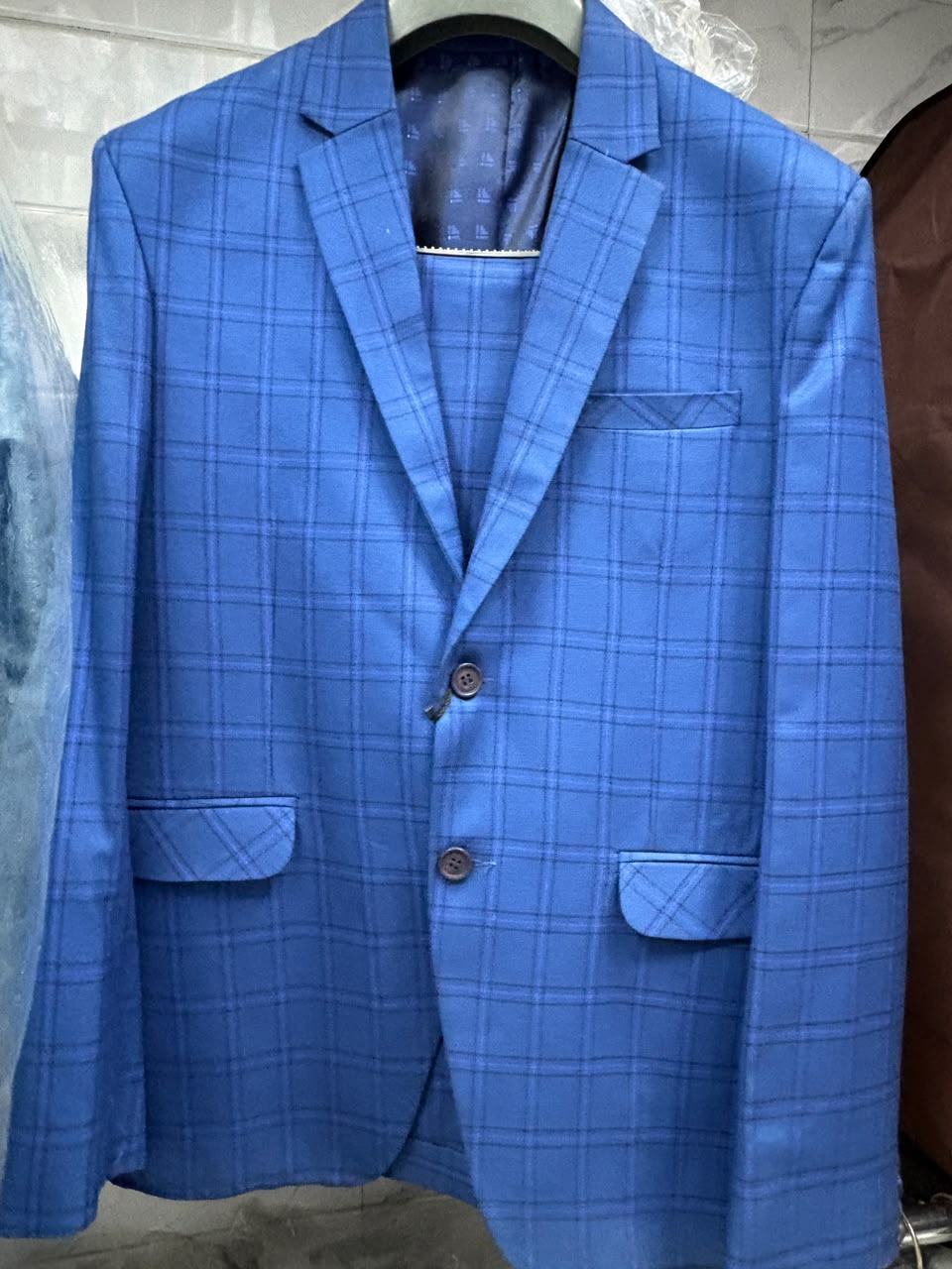 Club AK Men's Sky Blue Checked Two Piece Suit for Men – Premium Windowpane Check
