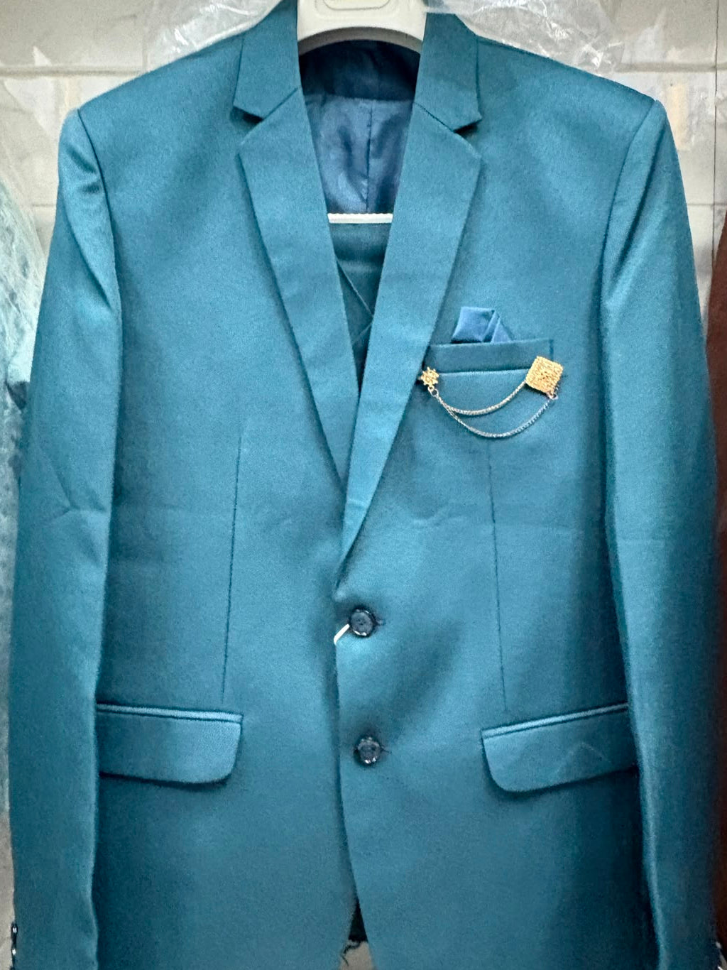 Club AK Men's Teal Blue Three Piece Suit Set for Wedding, Party & Formal Wear