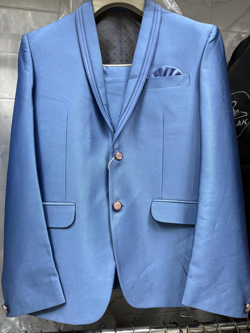 Club AK Men's Light Blue Two Piece Suit with Shawl Lapel – Premium Wedding, Reception & Party Wear