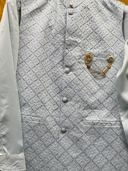 Club AK Men's Grey Kurta Pajama with Embroidered Nehru Jacket – Premium Wedding, Festive & Ethnic Wear