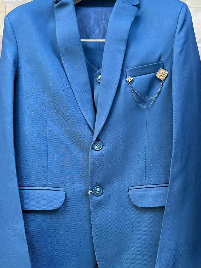 CLUB AK Men's Premium Sky Blue Three Piece Suit for Men | Designer Wedding & Party Wear Blazer Set