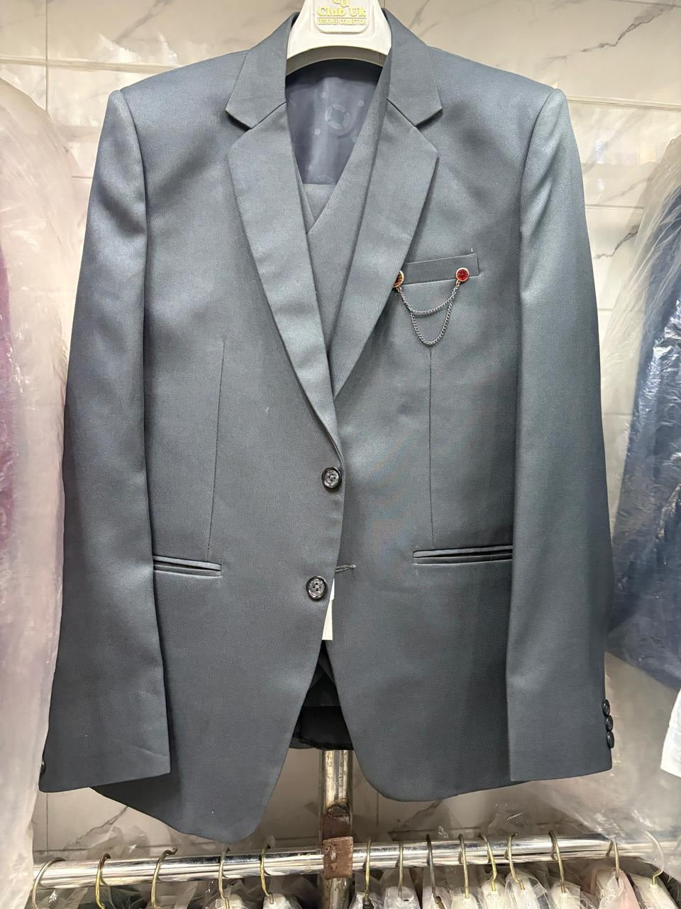 Club AK Men's Premium Charcoal Grey 3 Piece Formal Suit | Luxury Wedding, Reception & Party Wear