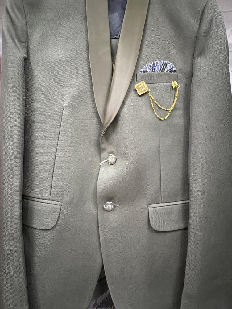 CLUB AK Men's Premium Olive Green Three-Piece Suit | Reception & Party Wear