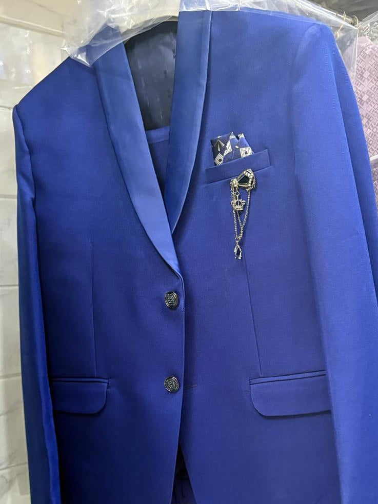 Club AK Men's Premium Royal Blue Three Piece Suit