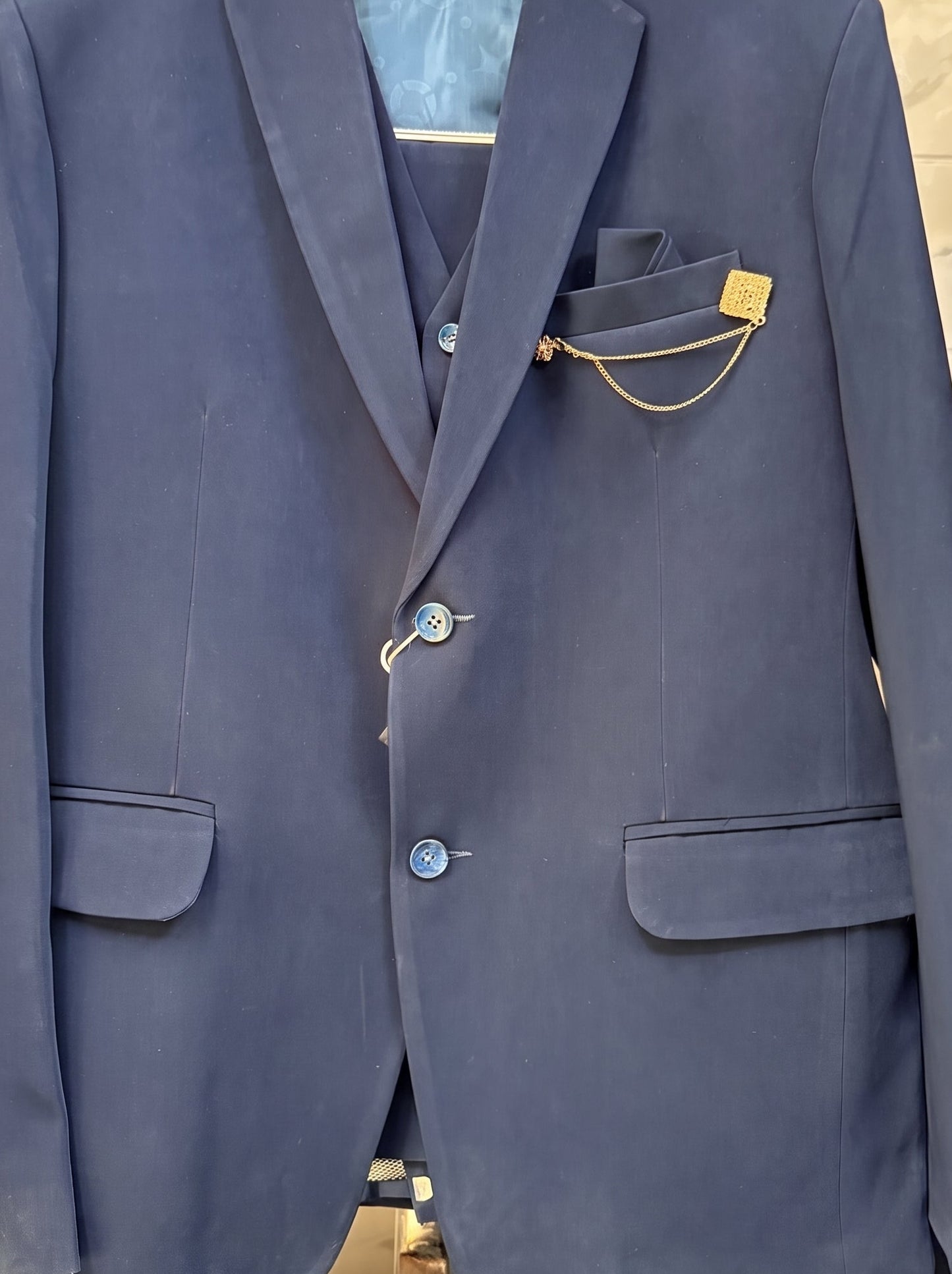 CLUB AK Men's Dark Blue Three Piece Suit for Men | Designer Wedding & Party Wear Blazer Set