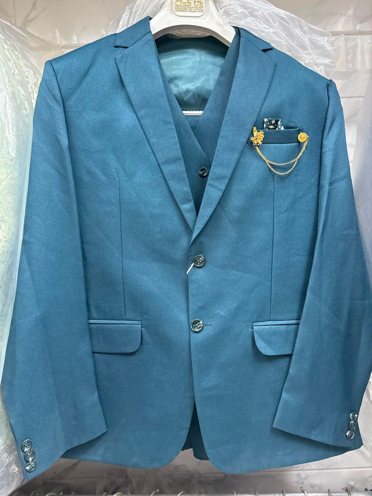 Club AK Men's Steel Blue Three Piece Suit Set for Wedding, Party & Formal Wear