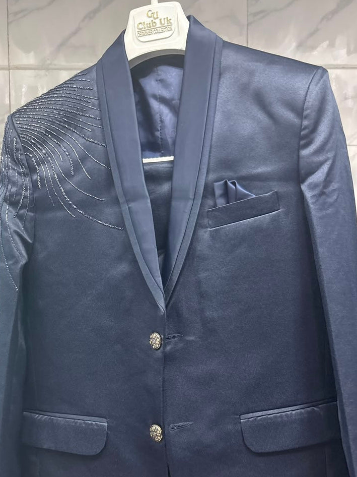 Club AK Men's Premium Navy Blue 3 Piece Suit with Blazer, Waistcoat andTrousers