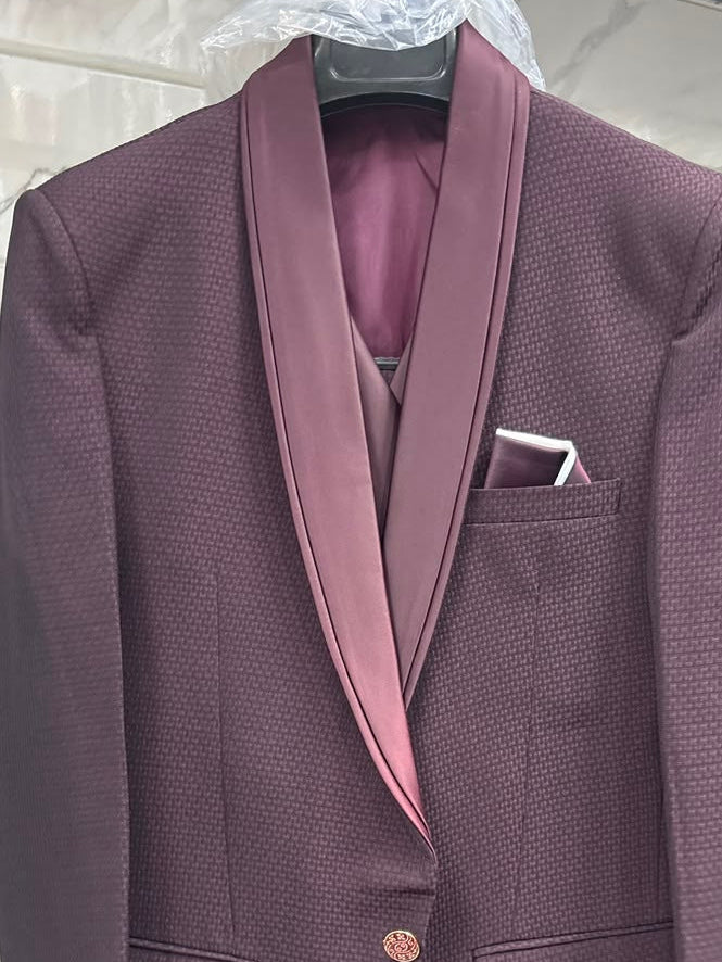 Club AK Men's Premium Wine Textured Three-Piece Suit