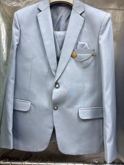 Club AK Men's Premium Ice Blue Three Piece Suit Set