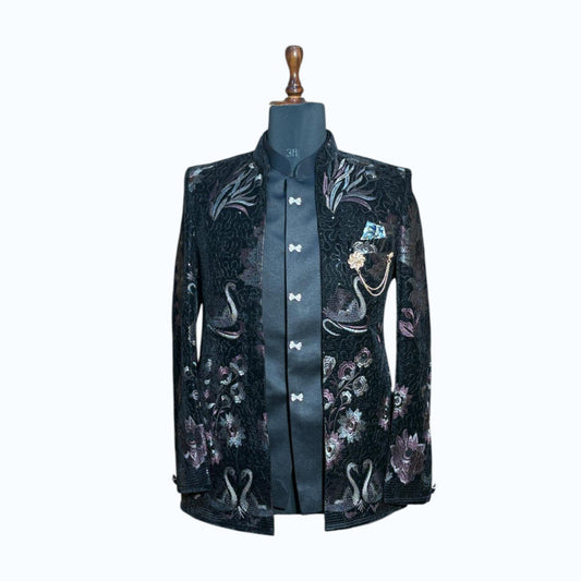 Men’s Black Embroidered ShrugJodhpuri| Designer Wedding & Party Wear