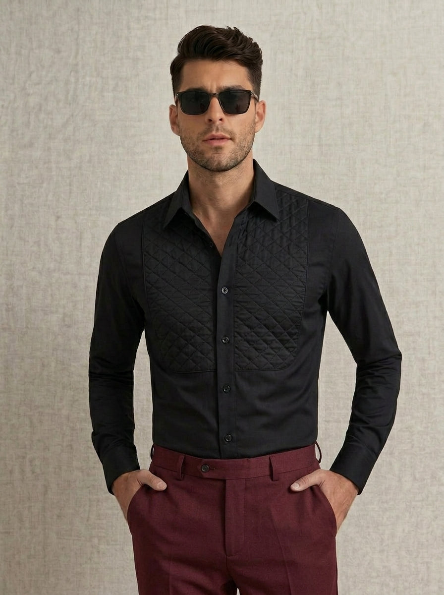 Men’s Black Quilted Designer Shirt
