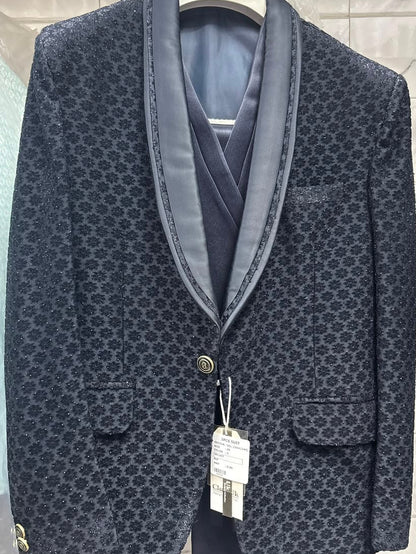 Club AK Men's Premium Blue Textured Three-Piece Suit