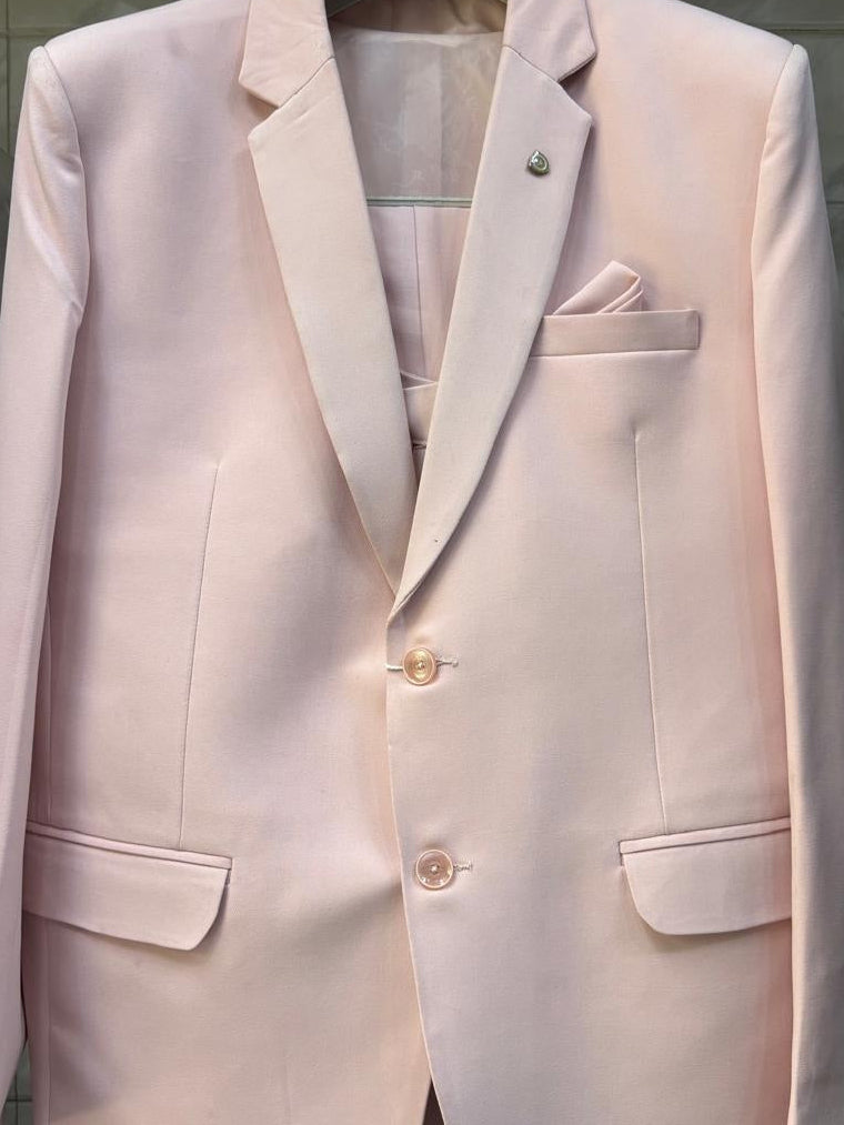 CLUB AK Men's Premium Baby Pink Three Piece Suit for Men | Stylish Wedding & Celebration Wear