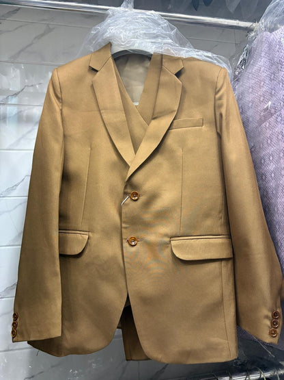 Club AK Men's Camel Brown Three Piece Suit Set