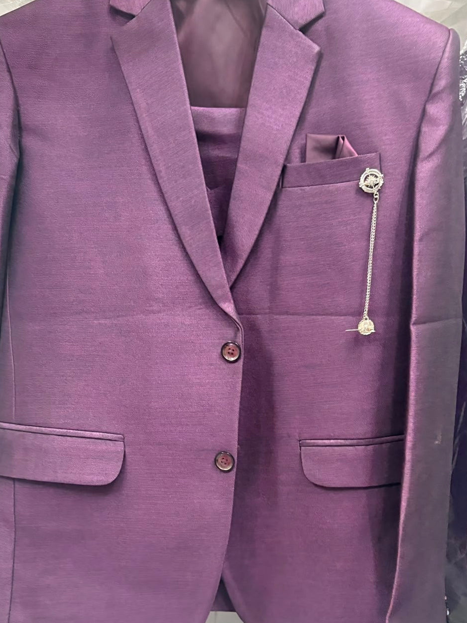 CLUB AK Men's Premium Wine Purple Three-Piece Suit for Men | Designer Wedding & Party Wear