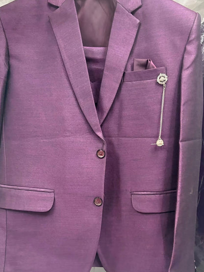 CLUB AK Men's Premium Wine Purple Three-Piece Suit for Men | Designer Wedding & Party Wear