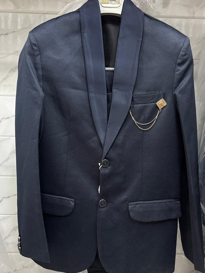 Club AK Men's Signature Navy Blue Three-Piece Suit with Premium Blazer, Waistcoat & Trousers