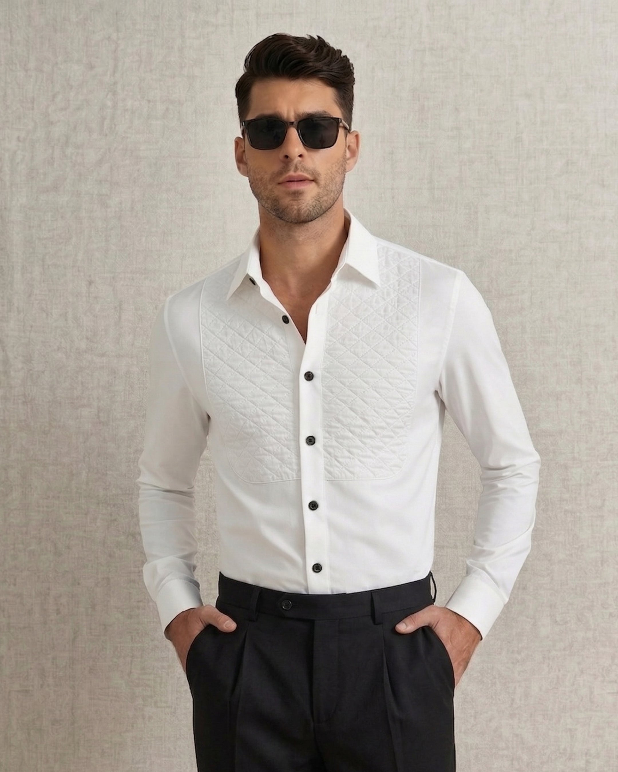 Club AK White Tuxedo Quilted Shirt for Men