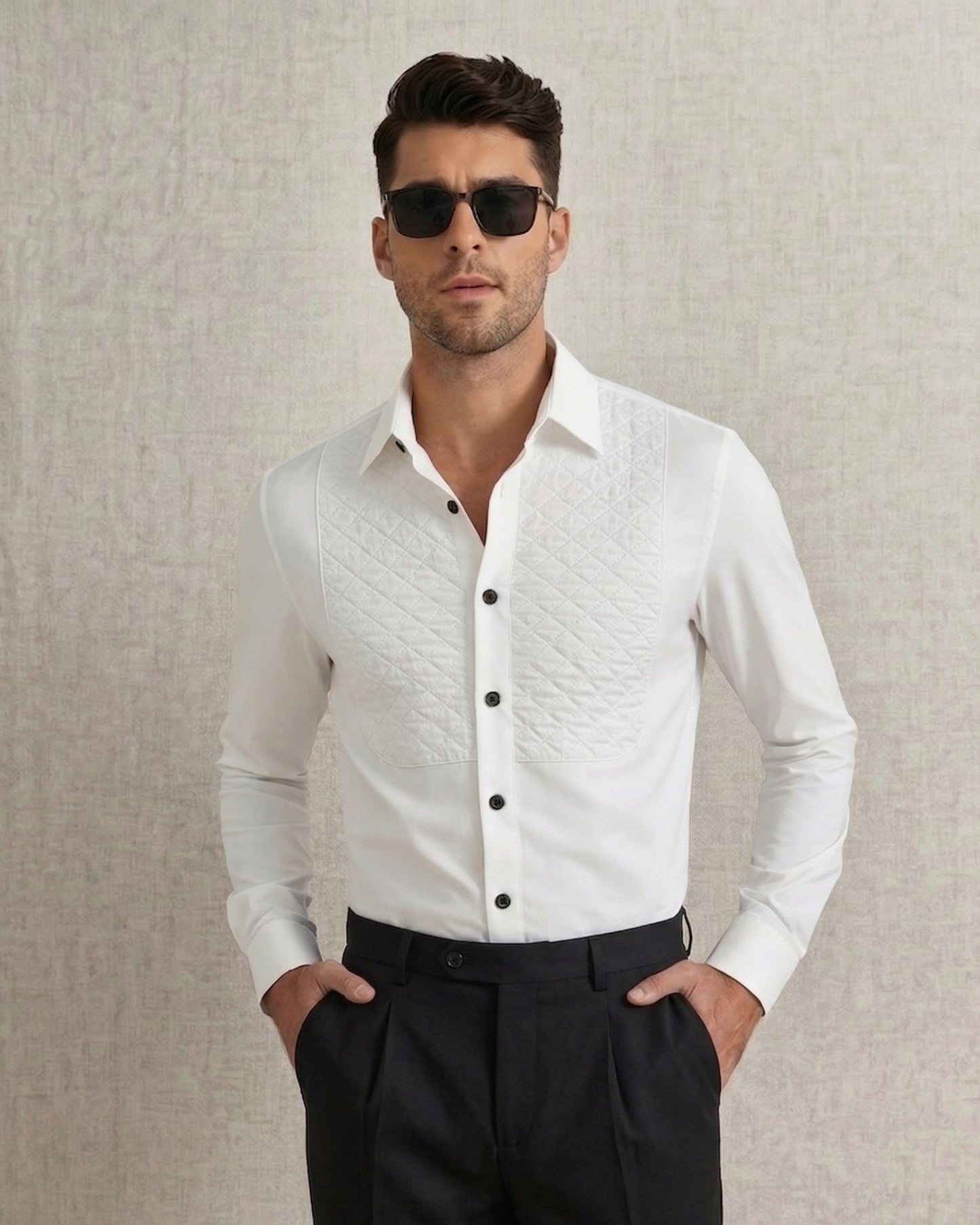 Club AK White Tuxedo Quilted Shirt for Men