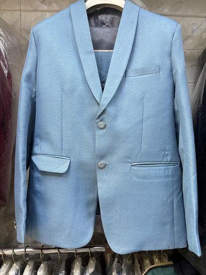 CLUB AK Men's Sky Blue Double Breasted Three Piece Suit for Men | Premium Party Wear