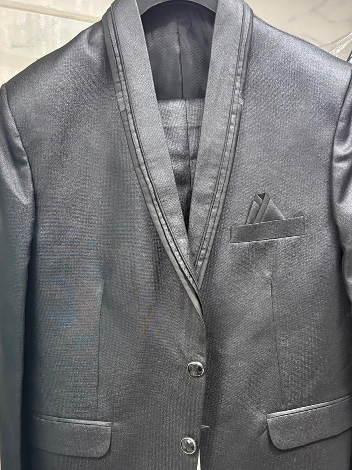 Club AK Men's Premium Charcoal Grey Satin Finish Two-Piece Suit with Shawl Lapel