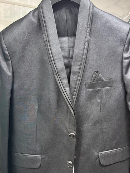 Club AK Men's Premium Charcoal Grey Satin Finish Two-Piece Suit with Shawl Lapel