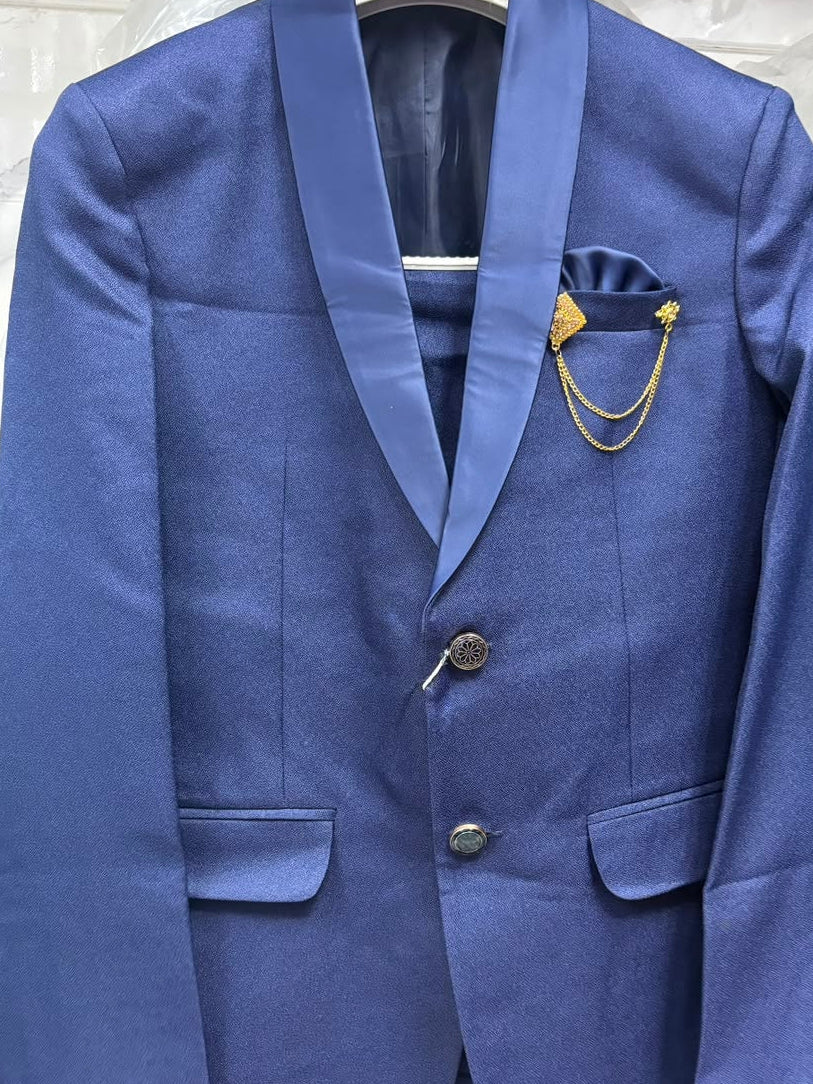 Club AK Men's Premium Royal Blue Two-Piece Suit with Satin Shawl Lapel