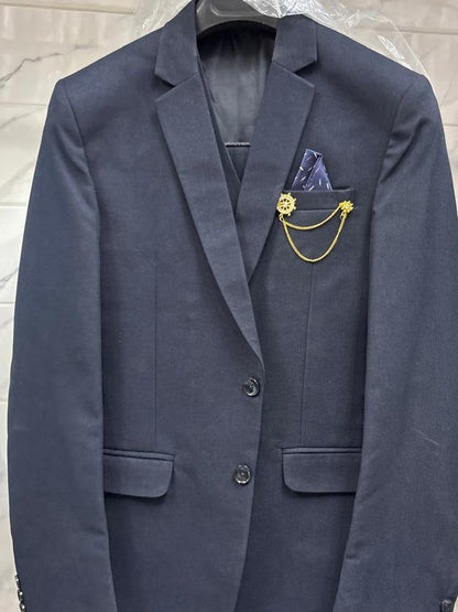 Club AK Men's Deep Navy Blue Tailored Three-Piece Suit with Blazer, Waistcoat & Trousers