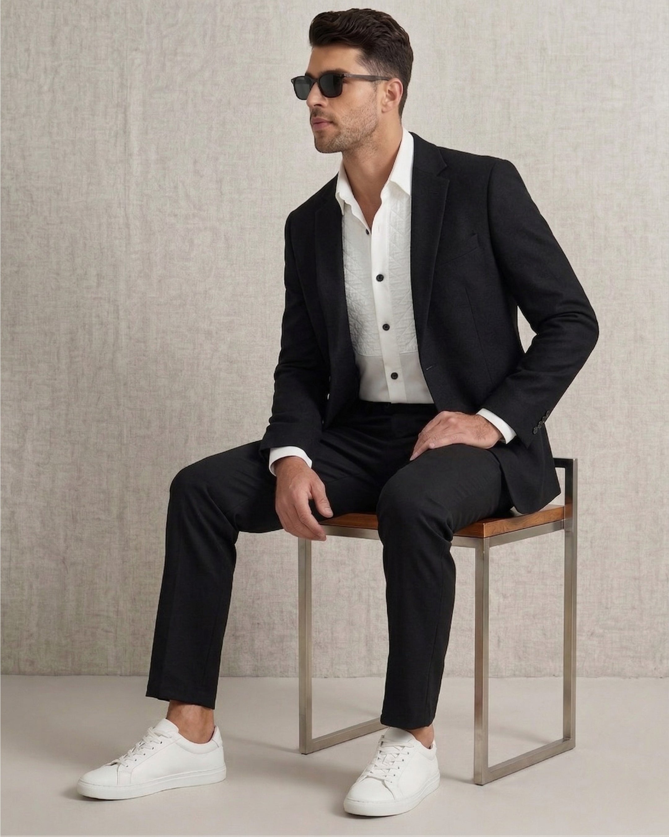 Club AK White Tuxedo Quilted Shirt for Men