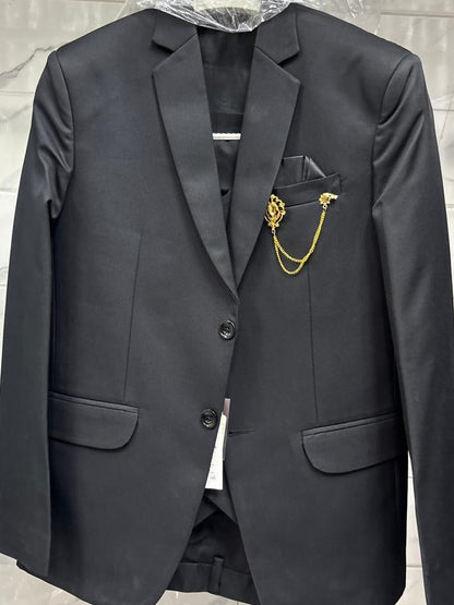 Club AK Men's Premium Black Textured Three-Piece Suit with Blazer, Waistcoat & Trousers