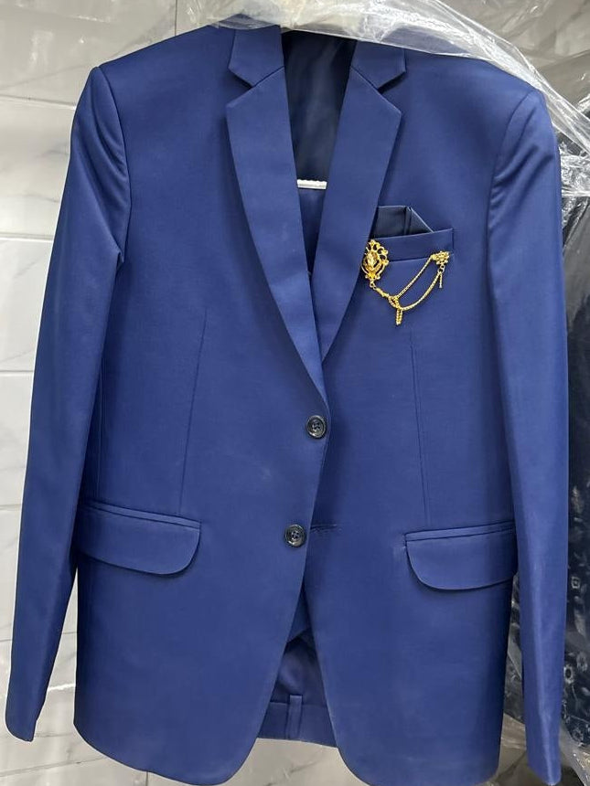 Club AK Men's Royal Blue Designer Three-Piece Suit with Blazer, Waistcoat & Trousers