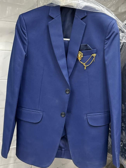 Club AK Men's Royal Blue Designer Three-Piece Suit with Blazer, Waistcoat & Trousers