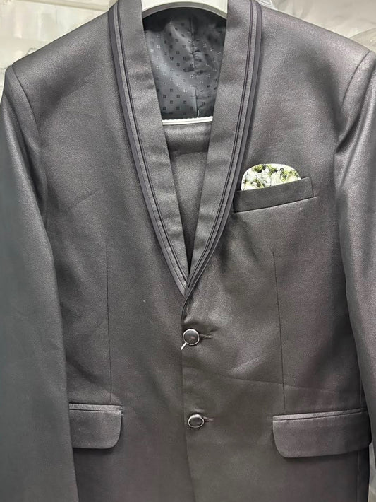 Club AK Men's Premium Gunmetal Grey Satin Finish Two-Piece Suit with Shawl Lapel