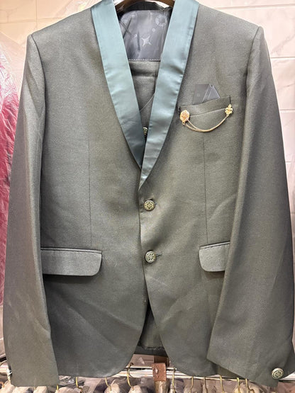 CLUB AK Men's Olive Grey Double Breasted Three Piece Suit for Men | Luxury Wedding Wear