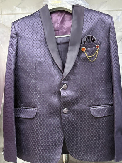 Club AK Men’s Premium Textured Purple Three Piece Suit