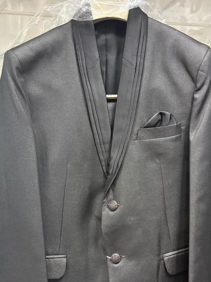 Club AK Men's Premium Charcoal Grey Satin Finish Two-Piece Suit with Shawl Lapel