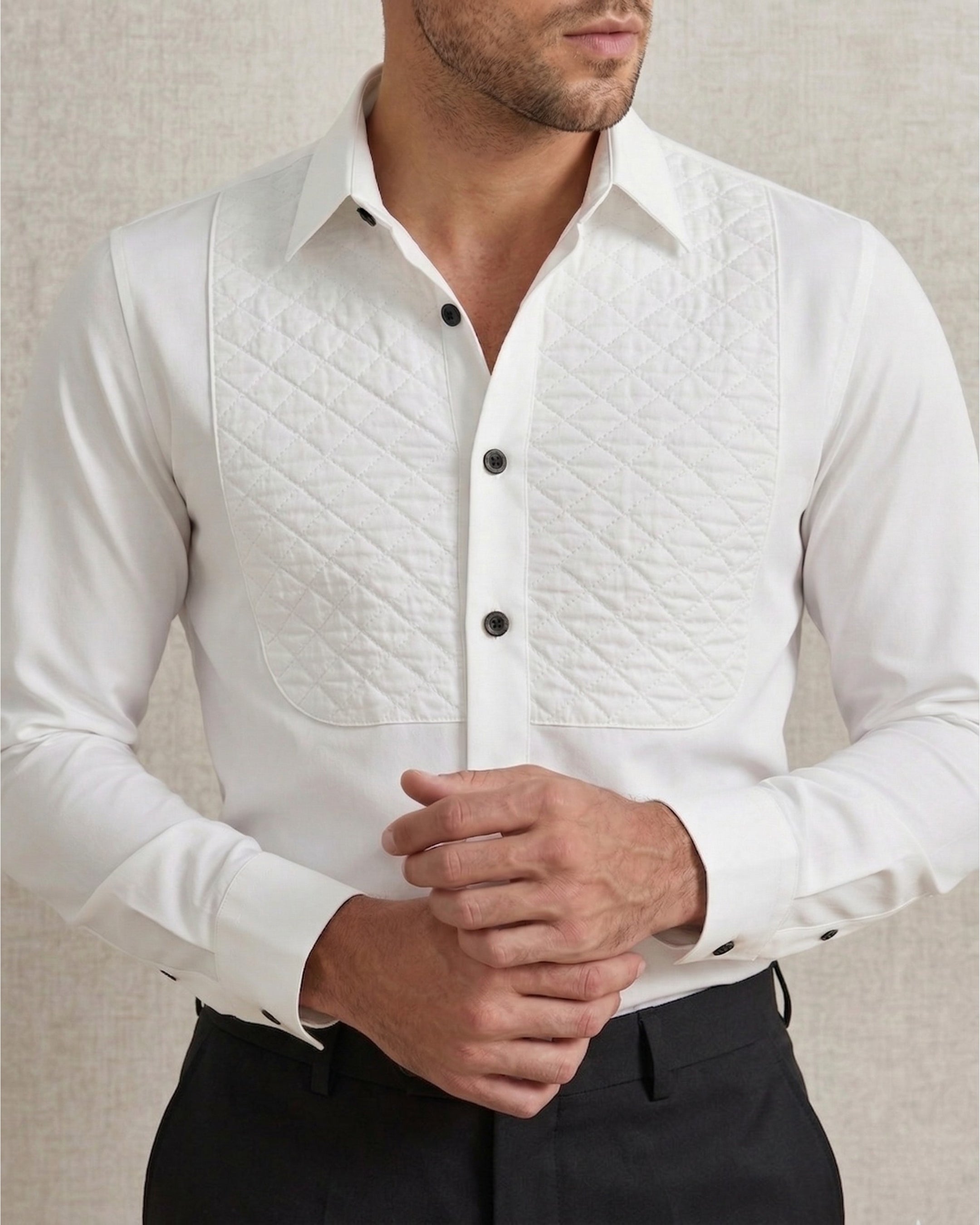 Club AK White Tuxedo Quilted Shirt for Men