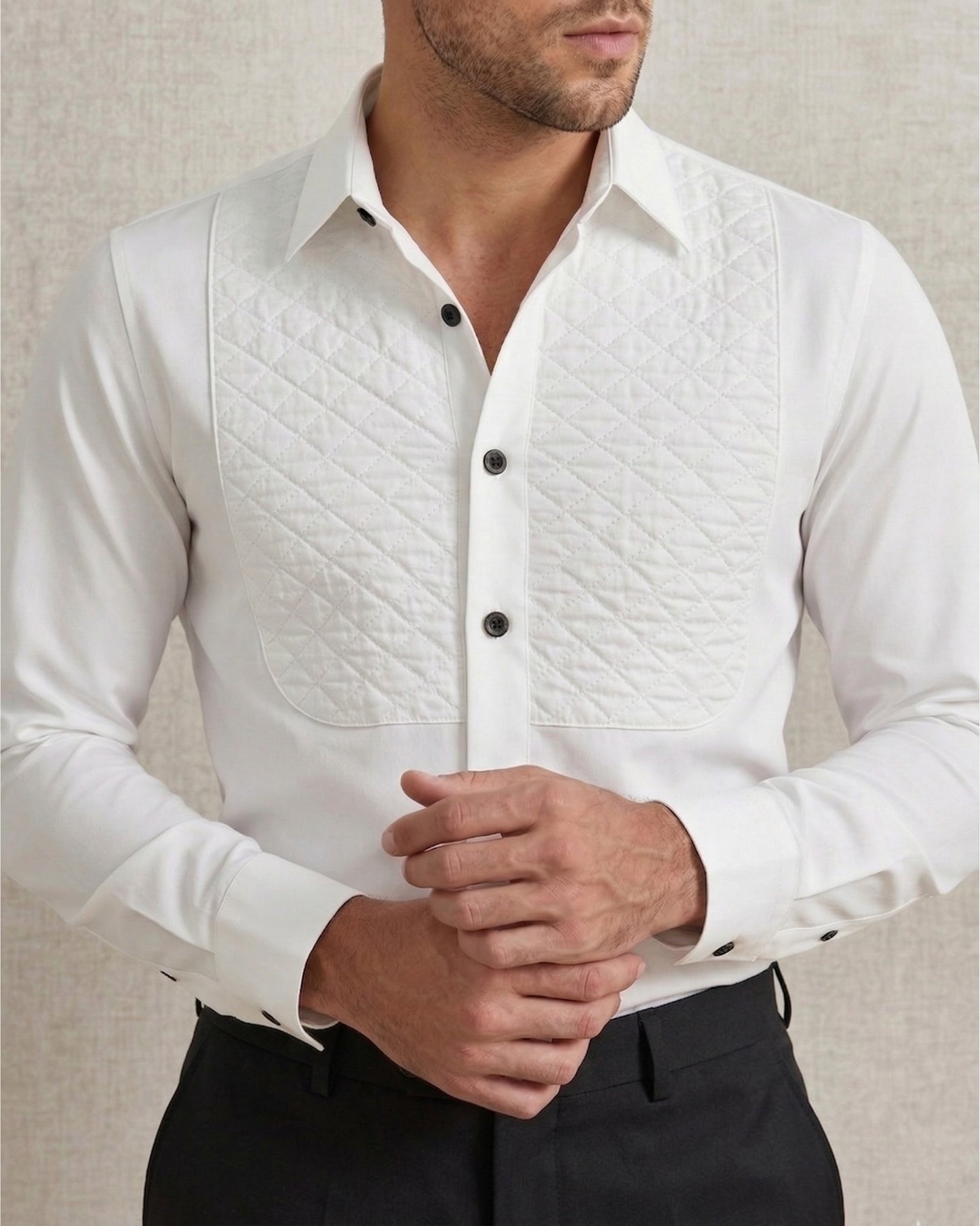 Club AK White Tuxedo Quilted Shirt for Men