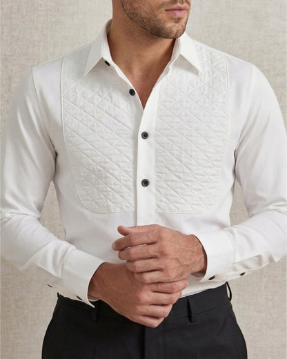 Club AK White Tuxedo Quilted Shirt for Men