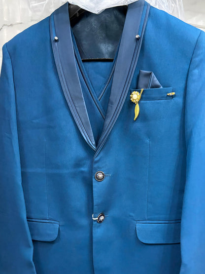 Club AK Men's Premium Teal Blue 3 Piece Suit