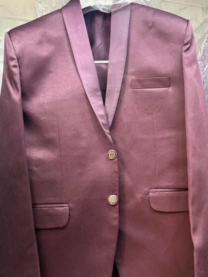 Club AK Men's Wine Maroon Three Piece Suit Set