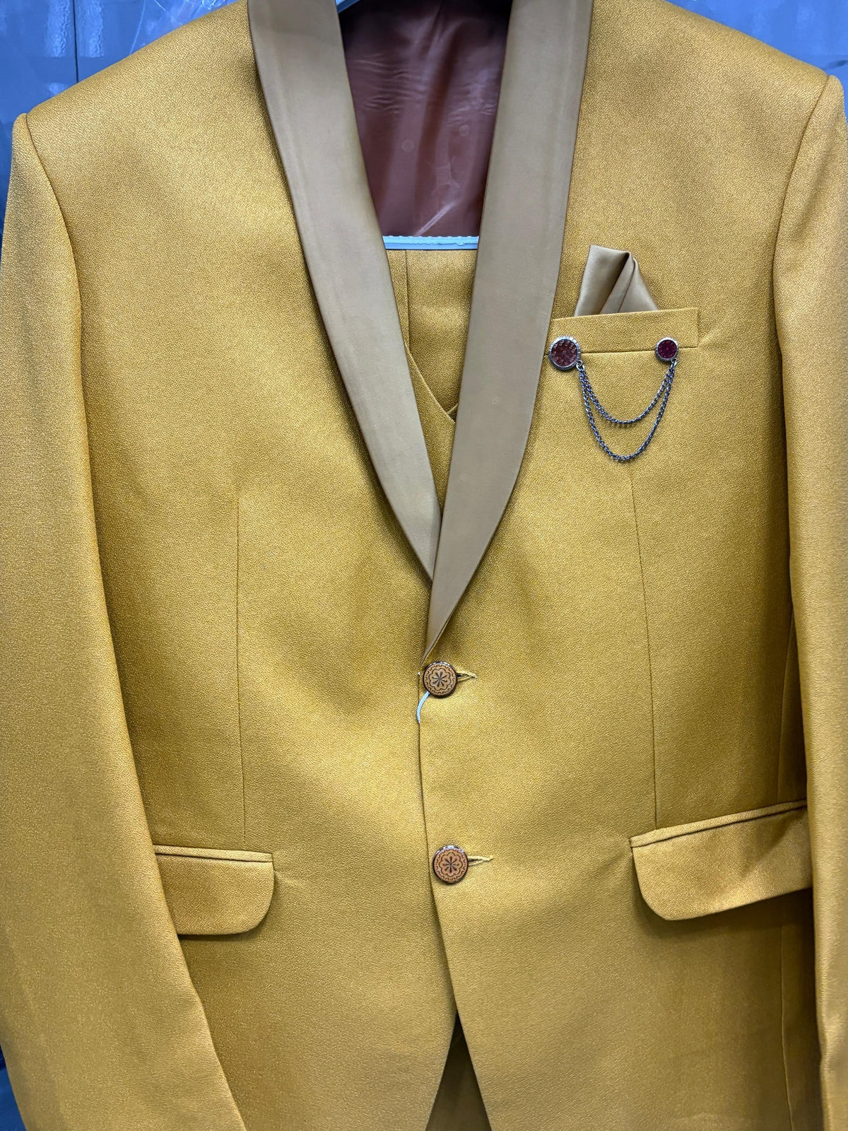 Club AK Men's Premium Mustard Yellow Three-Piece Suit